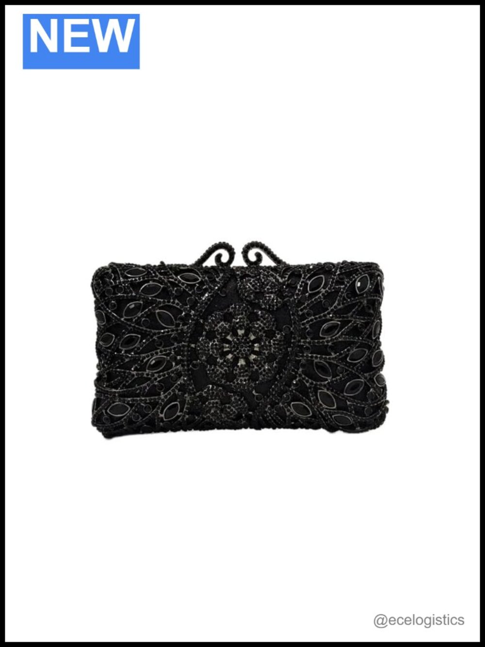 Crystal Diamond Rhinestone Evening Bag Clutch Faux Leather Magnetic Closure